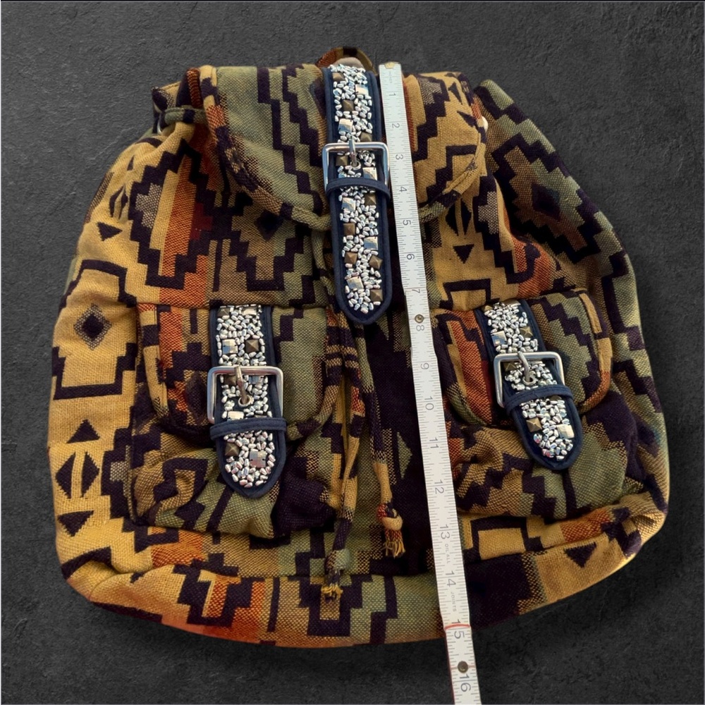UO Urban Outfitters Southwest Western Aztec Stud Accent Drawstring Backpack Bag - Picture 9 of 13
